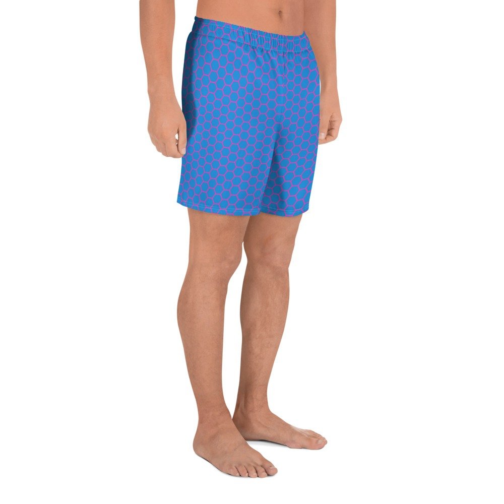 Blue with Pink Mesh Men's Athletic Long Shorts ⋆ KraziLegs