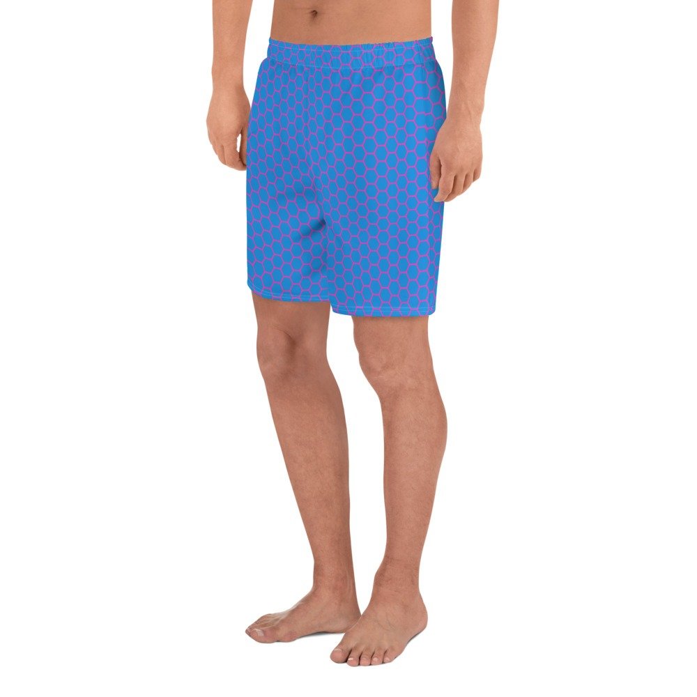 Blue with Pink Mesh Men's Athletic Long Shorts ⋆ KraziLegs